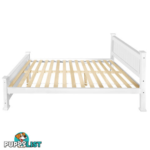 Wooden Bed Frame Pine Wood Double White