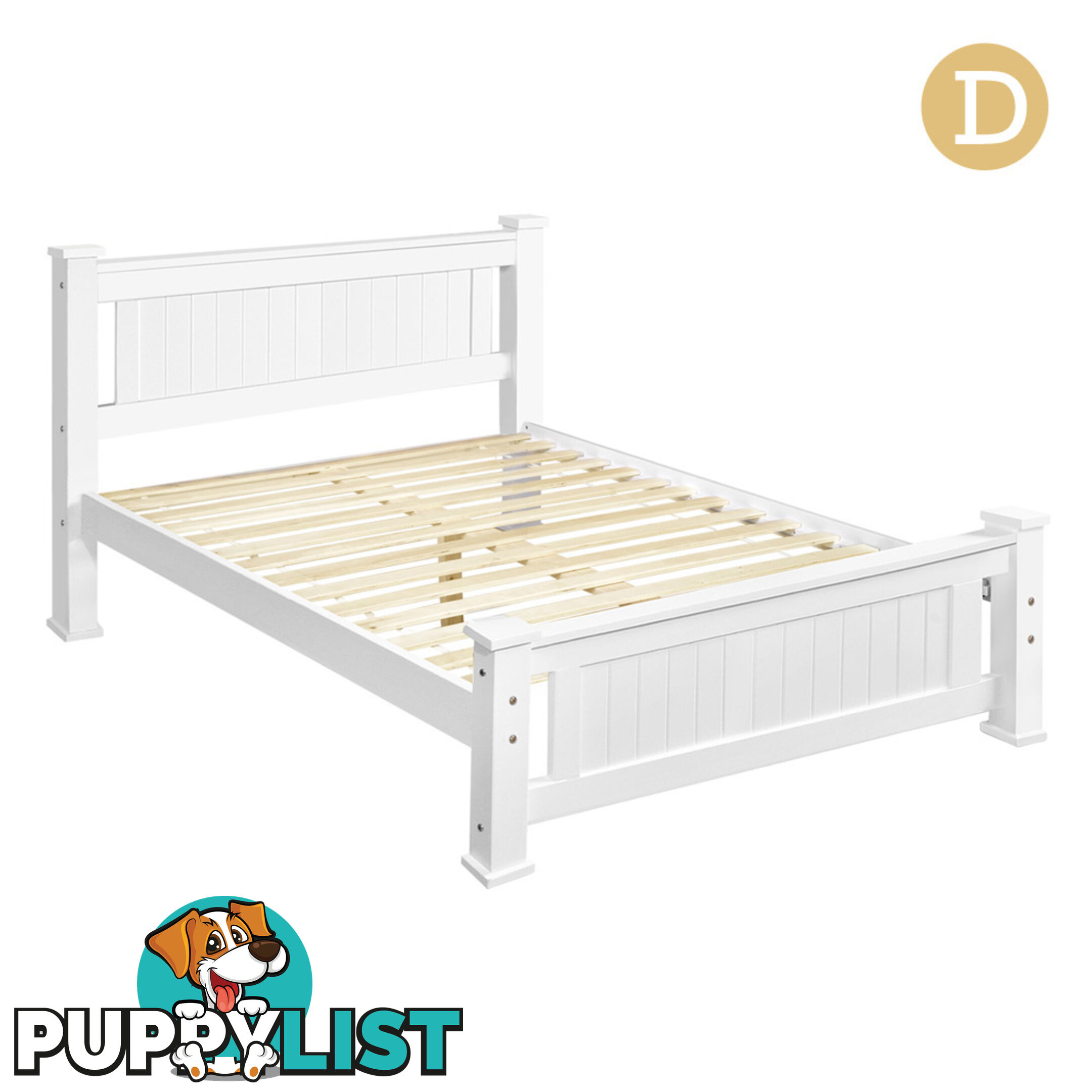 Wooden Bed Frame Pine Wood Double White