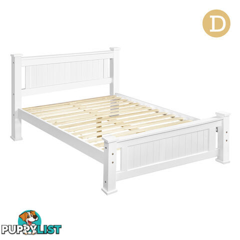 Wooden Bed Frame Pine Wood Double White