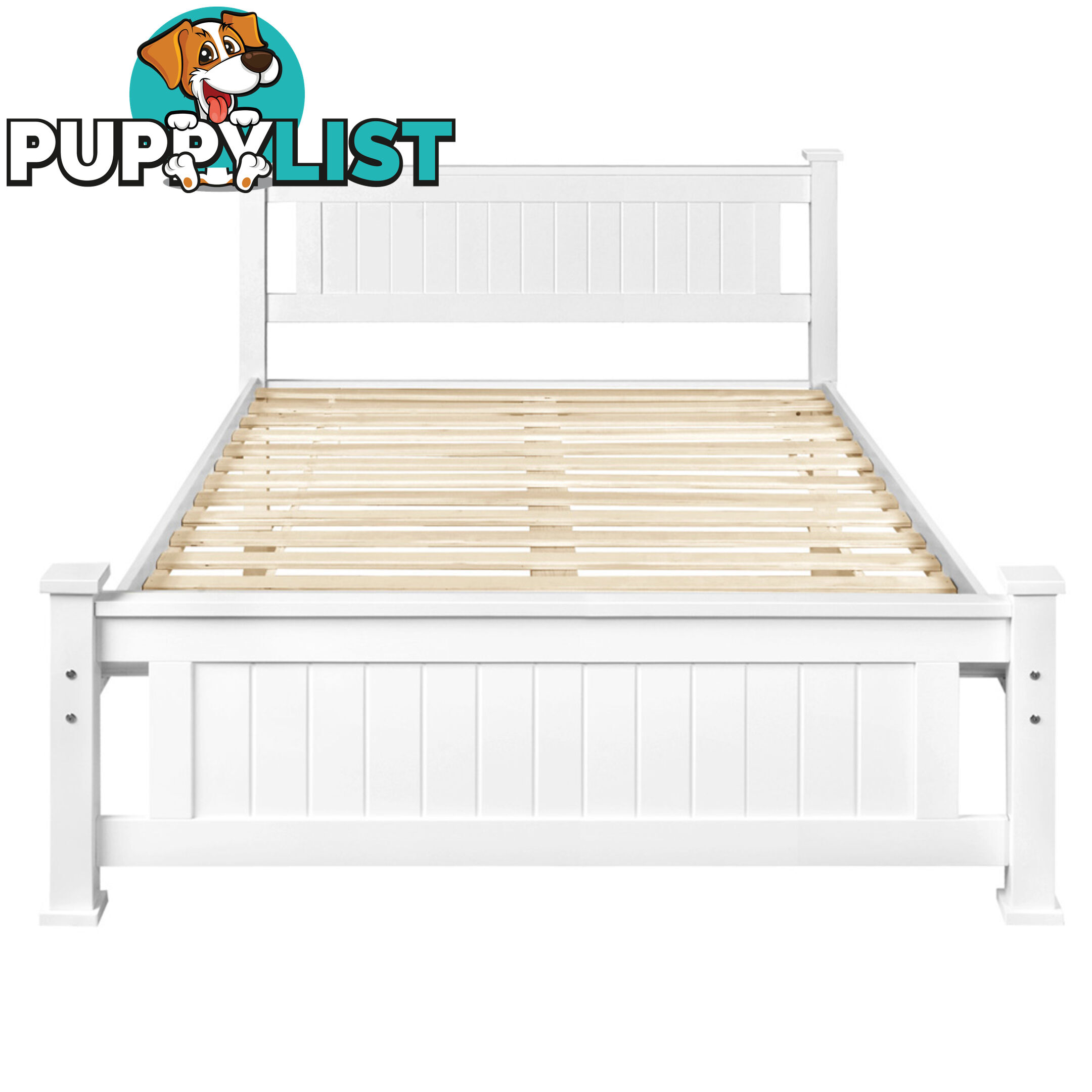 Wooden Bed Frame Pine Wood Double White