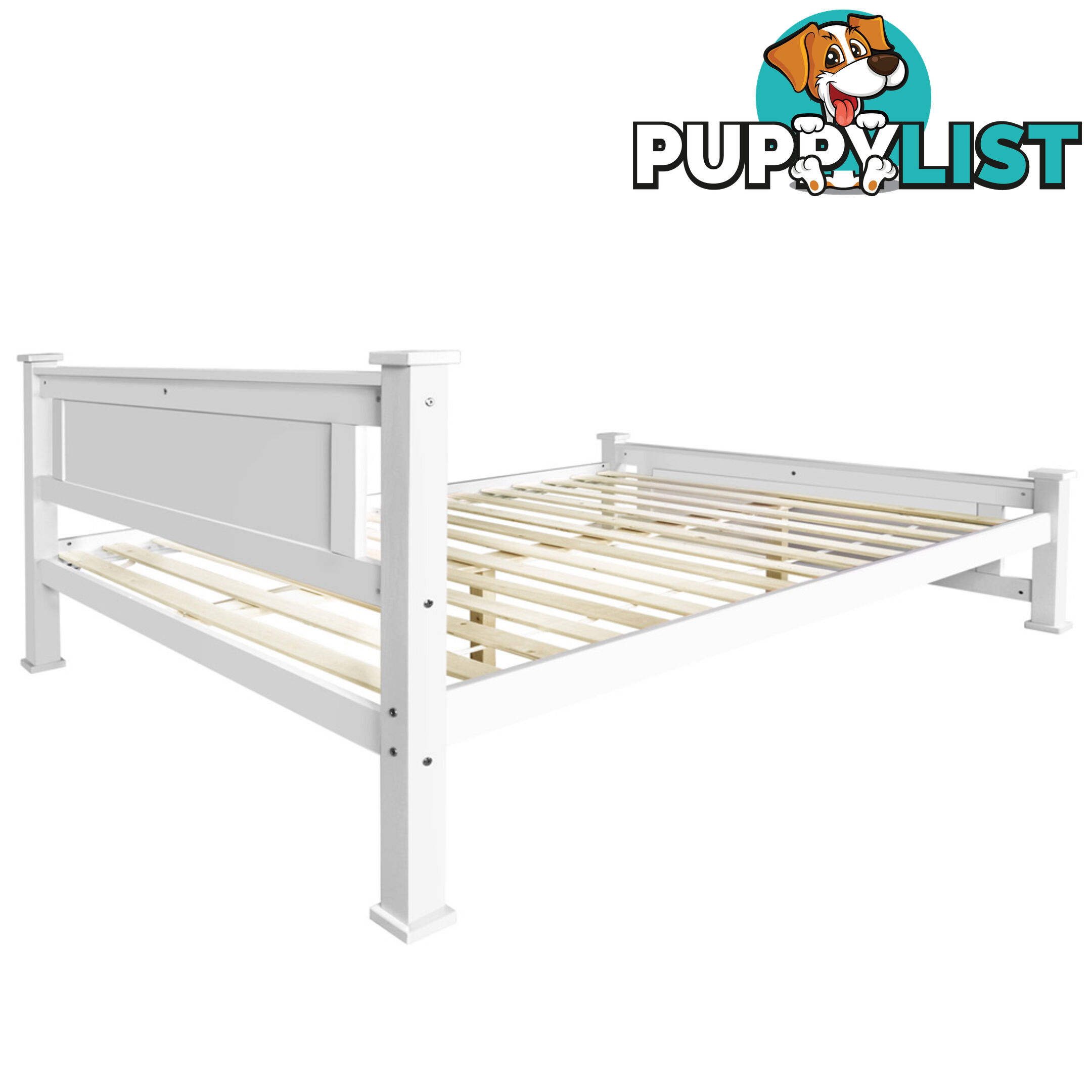 Wooden Bed Frame Pine Wood Double White