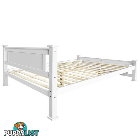 Wooden Bed Frame Pine Wood Double White