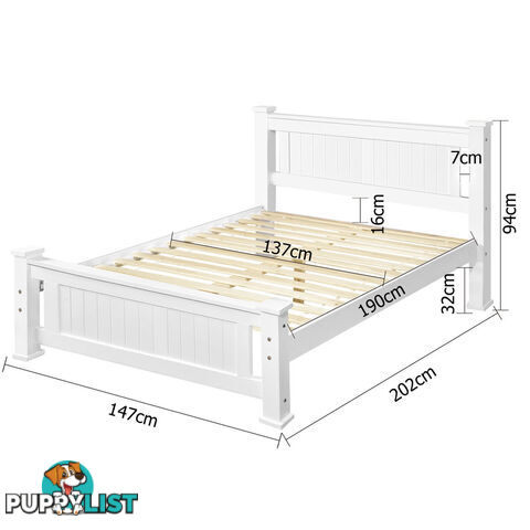 Wooden Bed Frame Pine Wood Double White