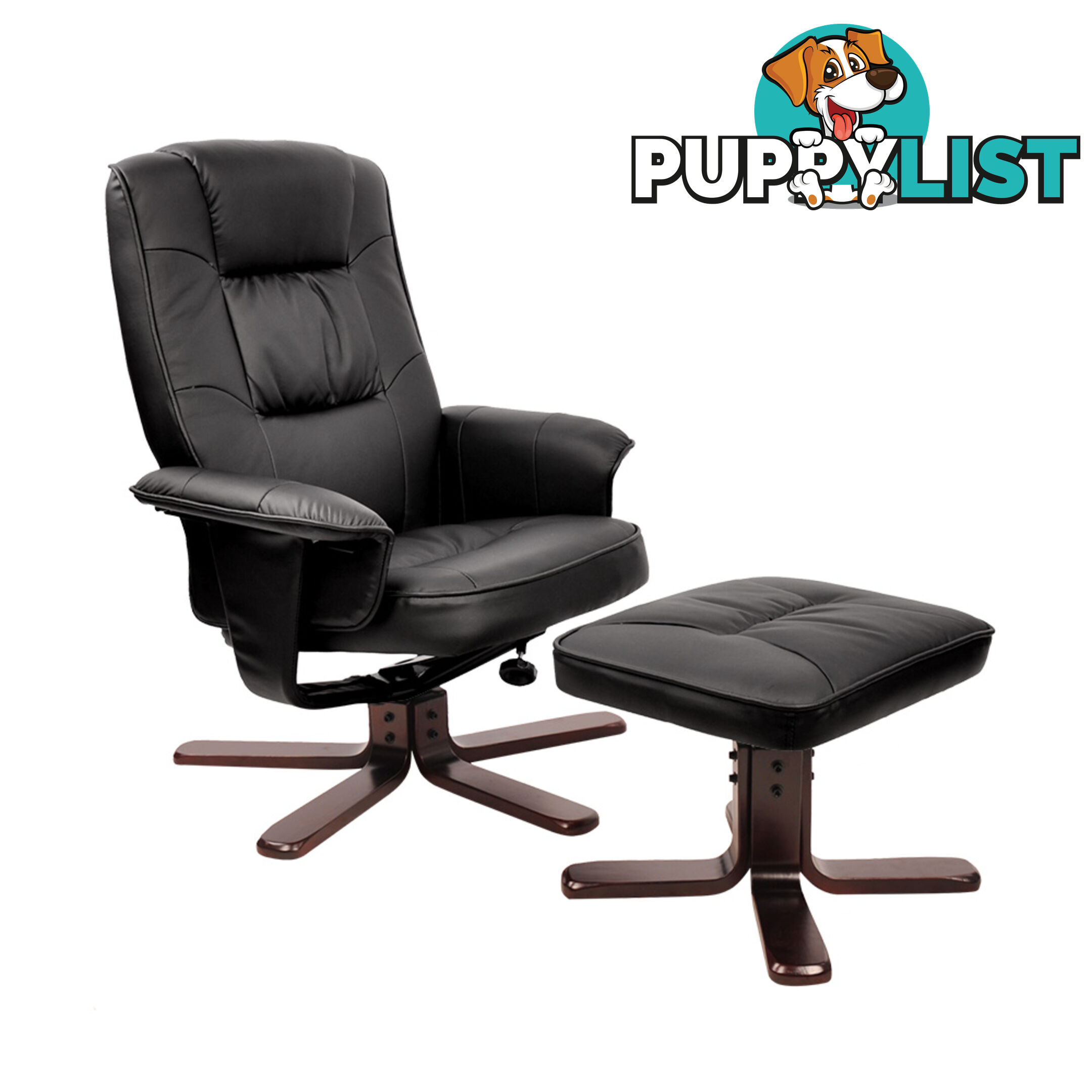 PU Leather Lounge Office Recliner Chair Ottoman Black