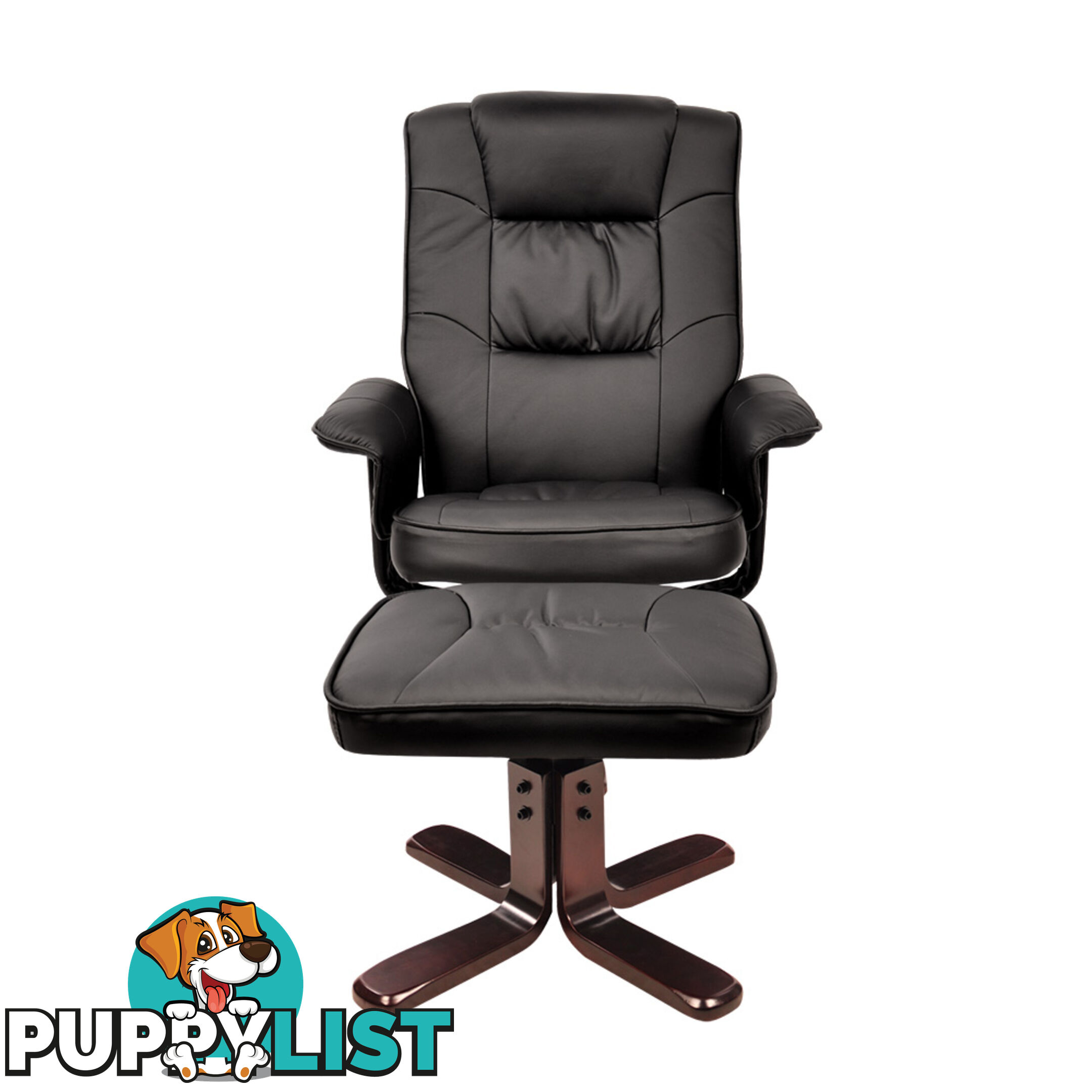 PU Leather Lounge Office Recliner Chair Ottoman Black