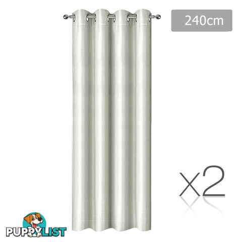 Set of 2 ArtQueen 3 Pass Eyelet Blockout Curtain Ecru 240cm - 310GSM