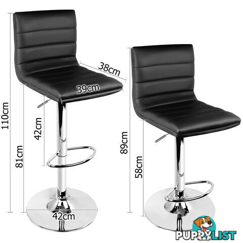 Set of 2 PU Leather Kitchen Bar Stool Black