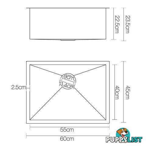 Stainless Steel Kitchen/Laundry Sink with Waste Strainer 600 x 450 mm