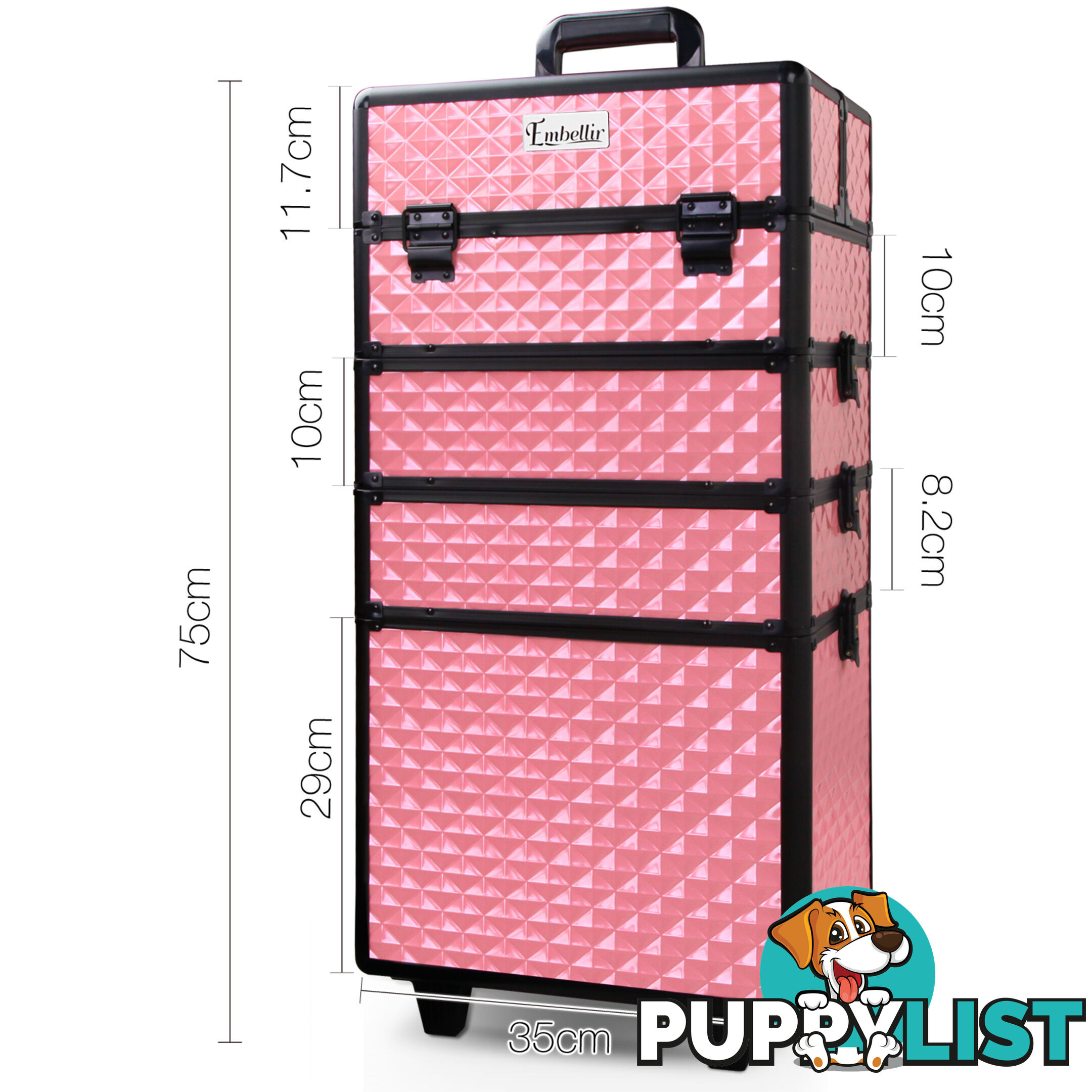 7 in 1 Portable Beauty Make up Cosmetic Trolley Case Pink