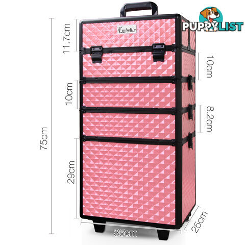 7 in 1 Portable Beauty Make up Cosmetic Trolley Case Pink