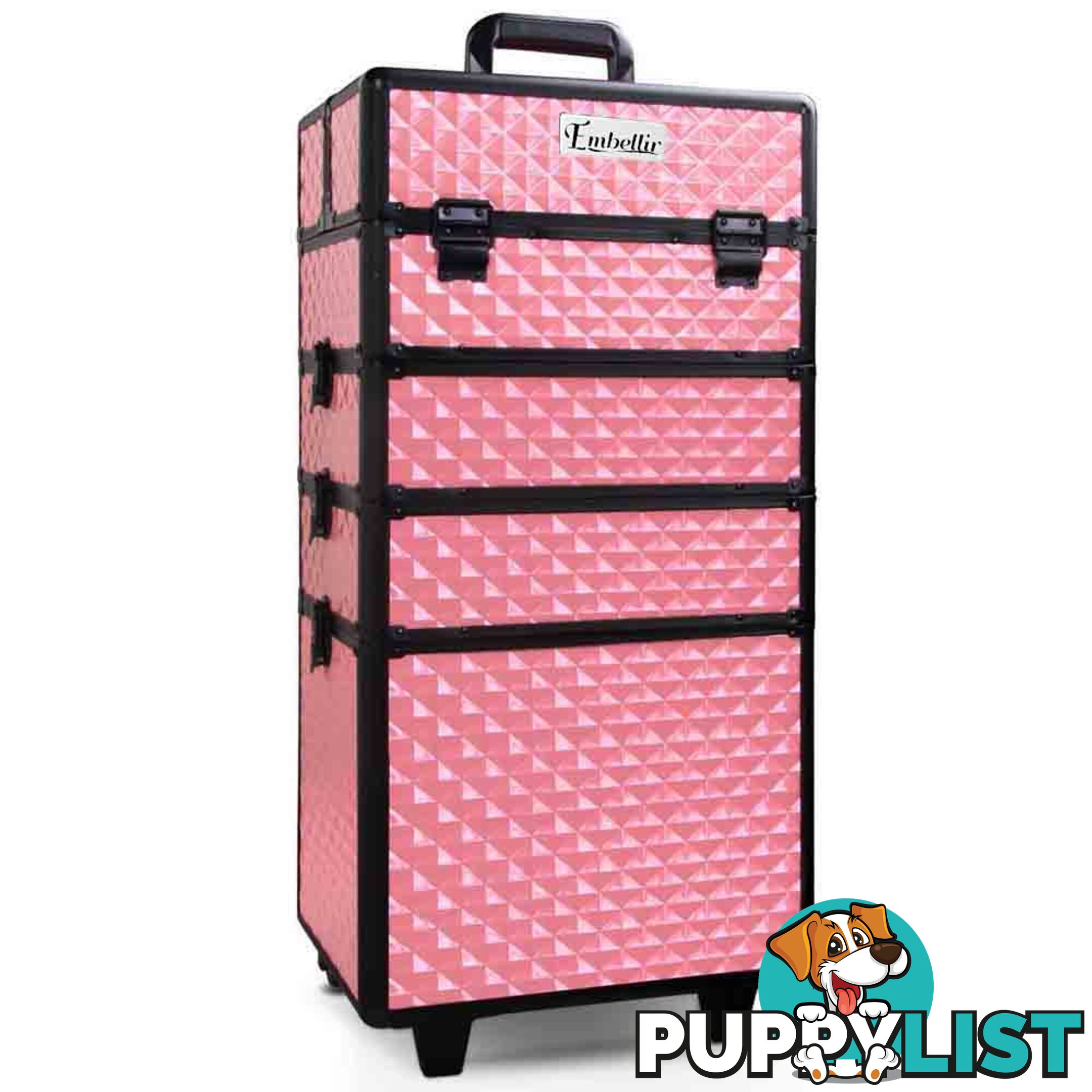 7 in 1 Portable Beauty Make up Cosmetic Trolley Case Pink