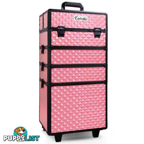 7 in 1 Portable Beauty Make up Cosmetic Trolley Case Pink