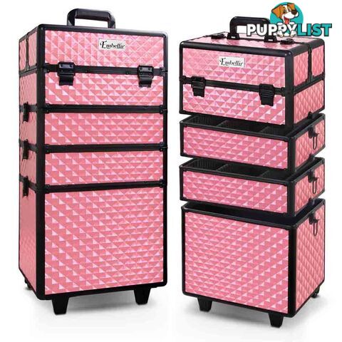 7 in 1 Portable Beauty Make up Cosmetic Trolley Case Pink