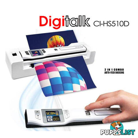 Digitalk 2-in-1 Combo Portable A4 1200DPI Photo & Document Scanner (CI-HS510D)