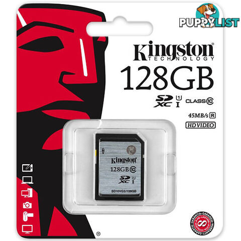 KINGSTON 128GB SDXC Class10 UHS-I 80MB/s Read Flash Card  Retail   (SD10VG2/128GBFR)