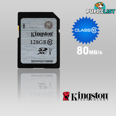 KINGSTON 128GB SDXC Class10 UHS-I 80MB/s Read Flash Card  Retail   (SD10VG2/128GBFR)