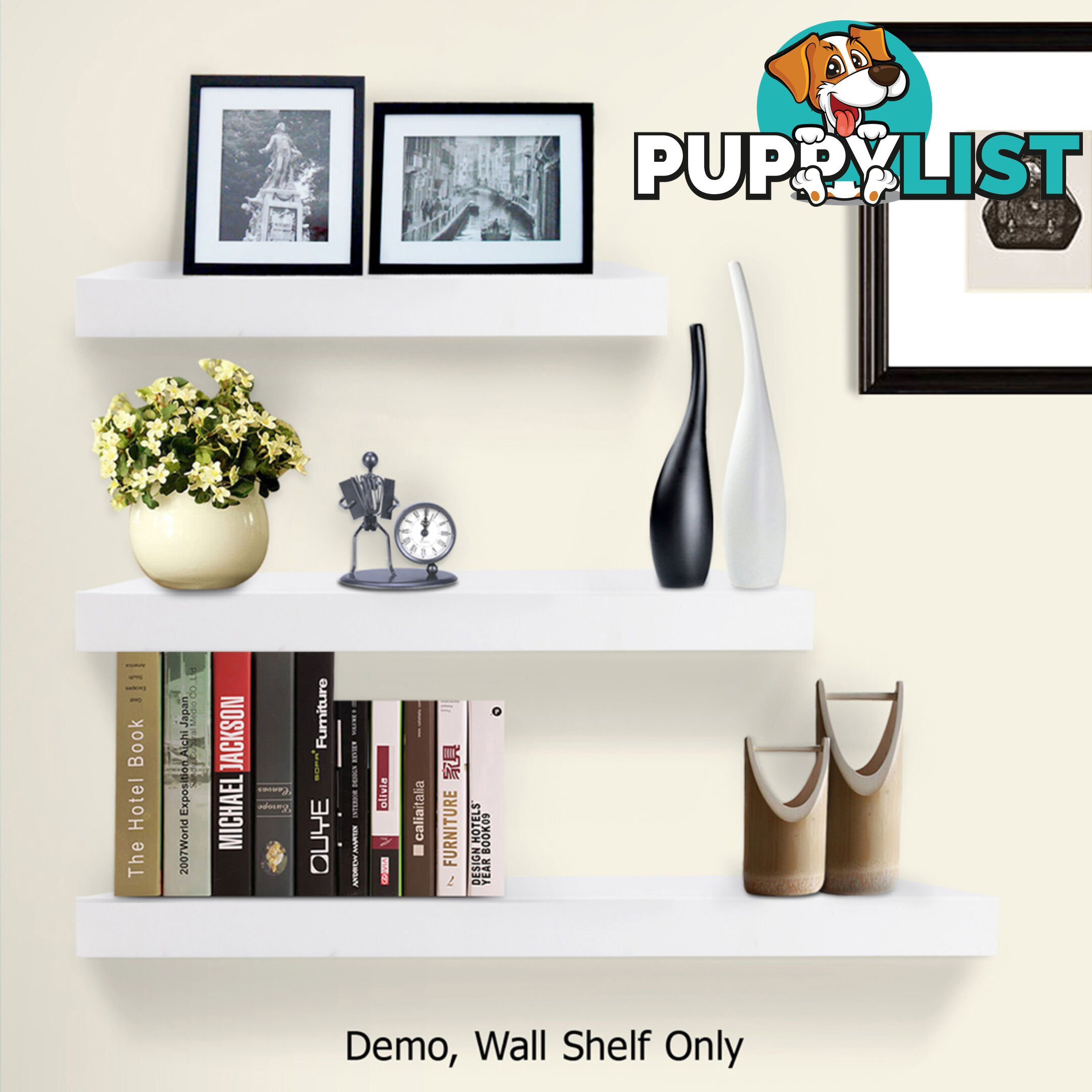 3 pcs Wall Floating Shelf Set Bookshelf Display White