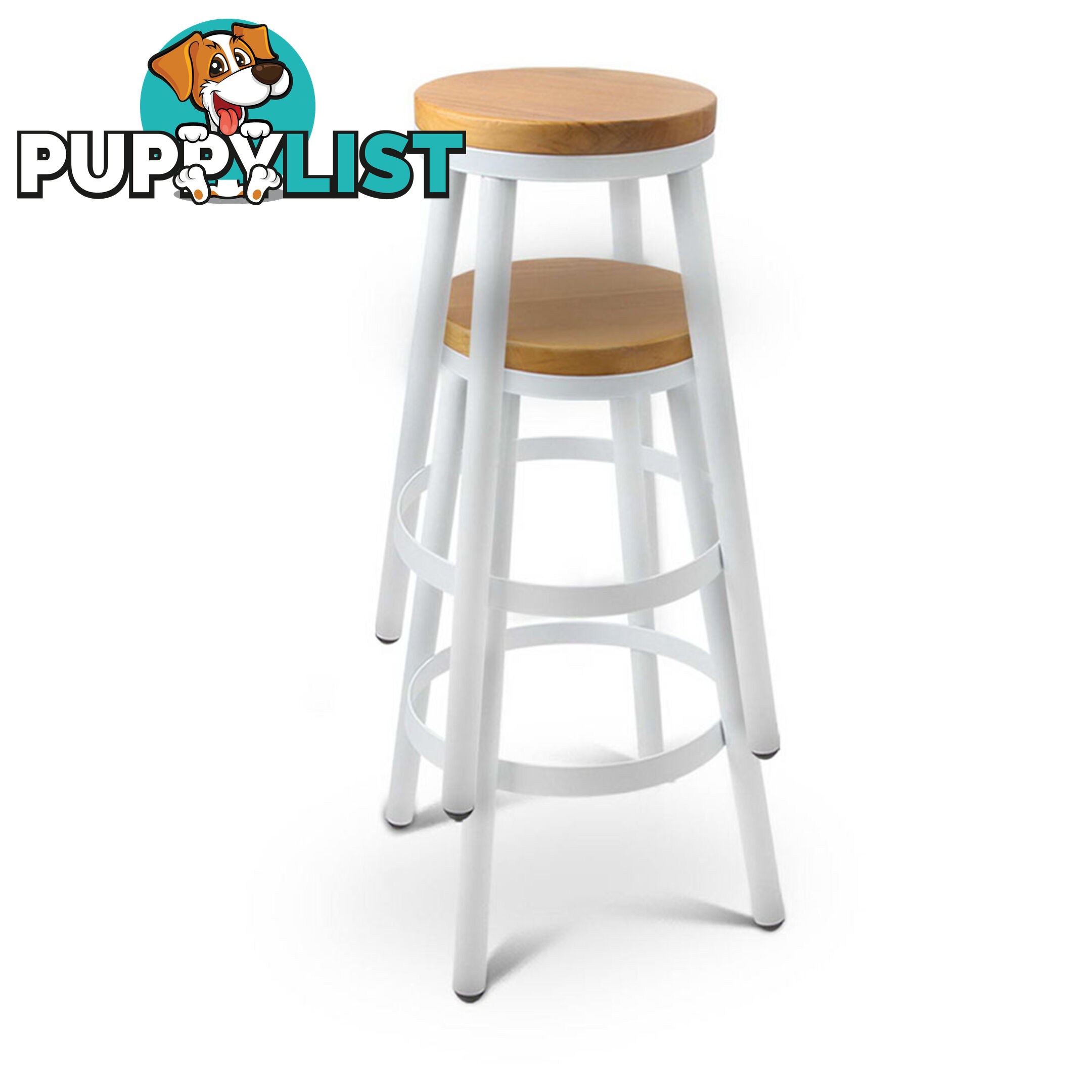 Set of 2 Round White Stackable Bar Stools