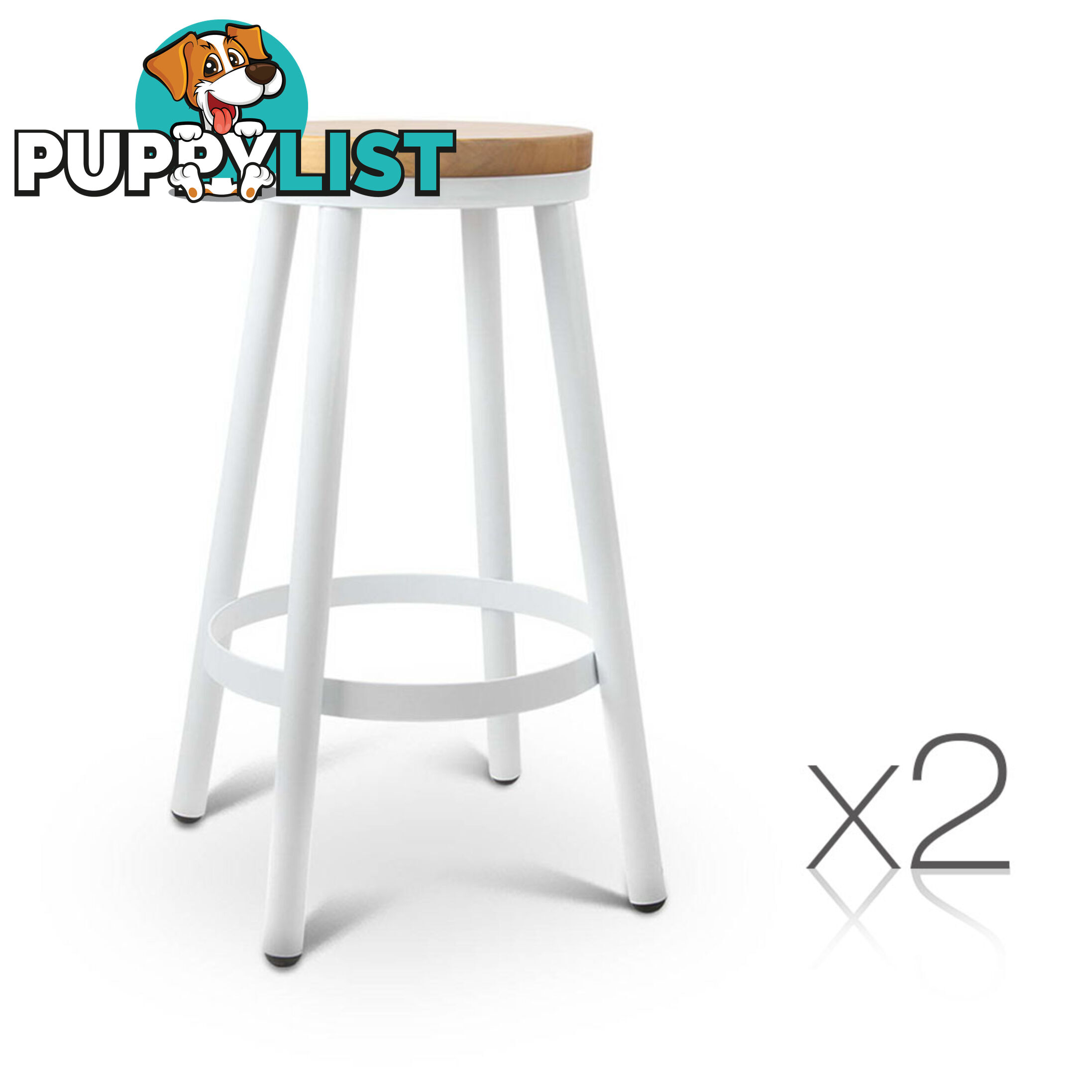 Set of 2 Round White Stackable Bar Stools