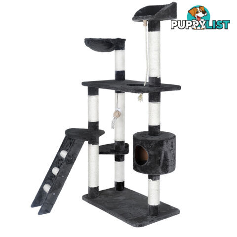 Multi Level Cat Scratching Poles Tree w/ Ladder Grey