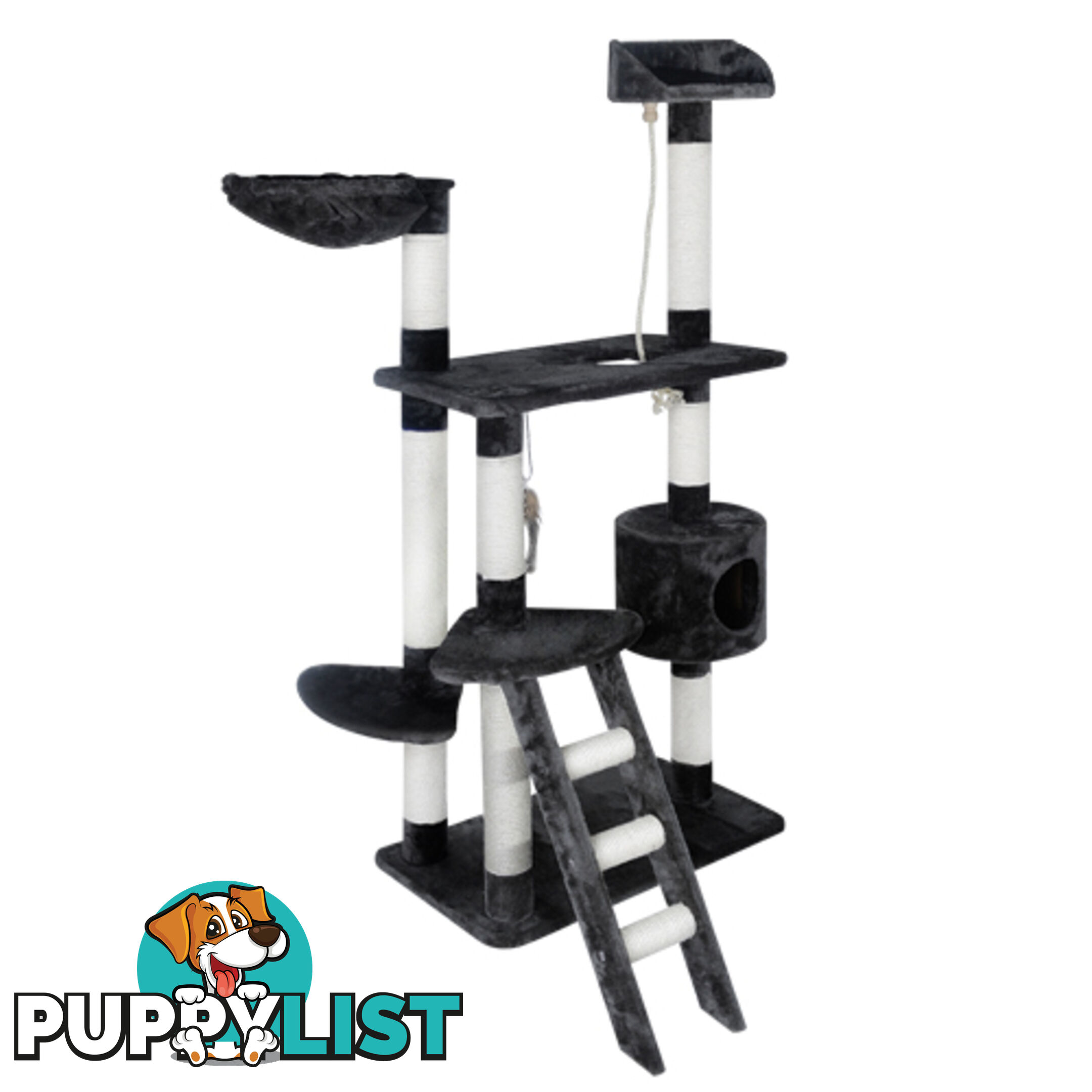 Multi Level Cat Scratching Poles Tree w/ Ladder Grey