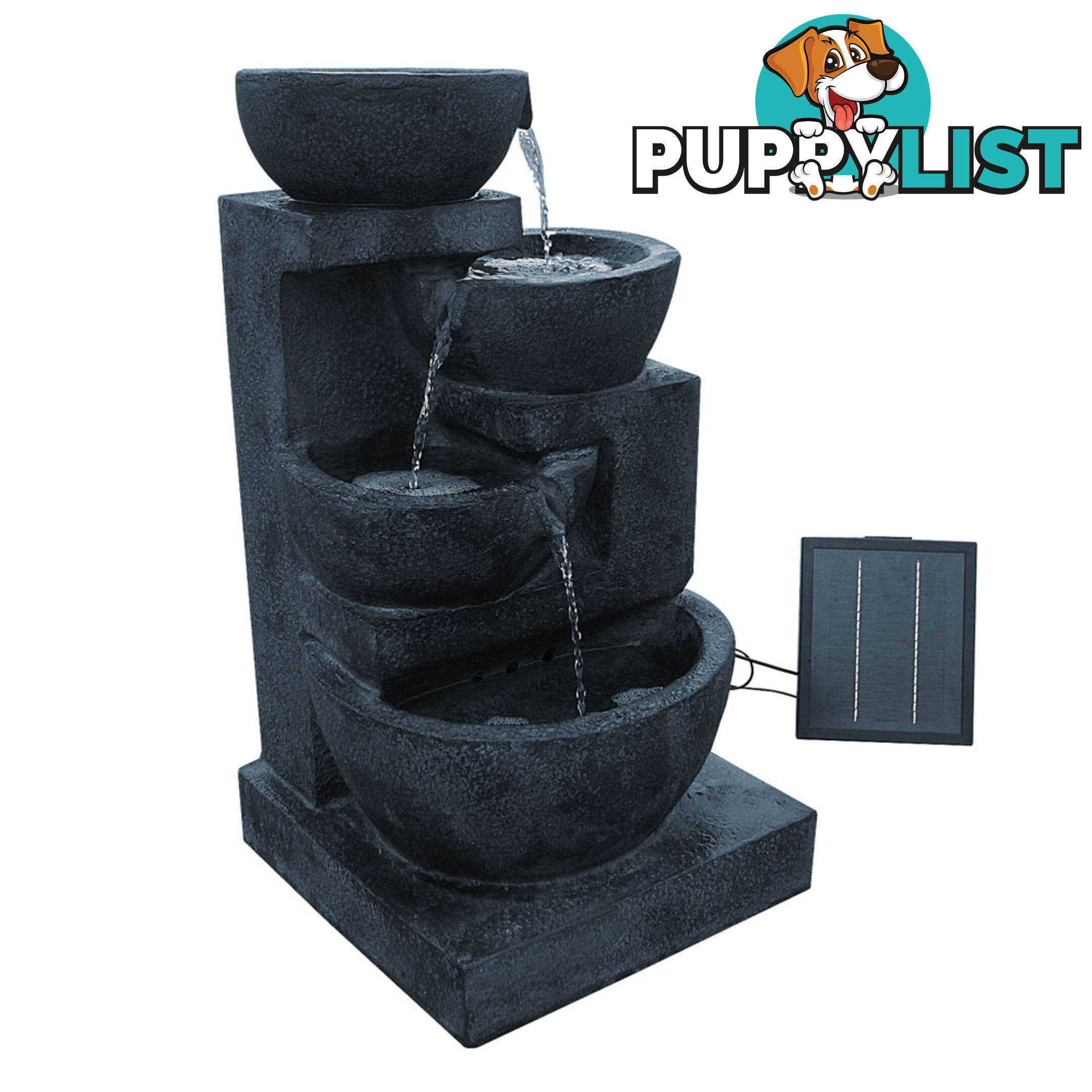 Solar Power Four-Tier Water Fountain Feature w/ LED Light Blue