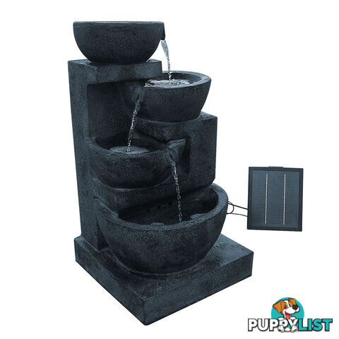 Solar Power Four-Tier Water Fountain Feature w/ LED Light Blue