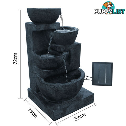 Solar Power Four-Tier Water Fountain Feature w/ LED Light Blue