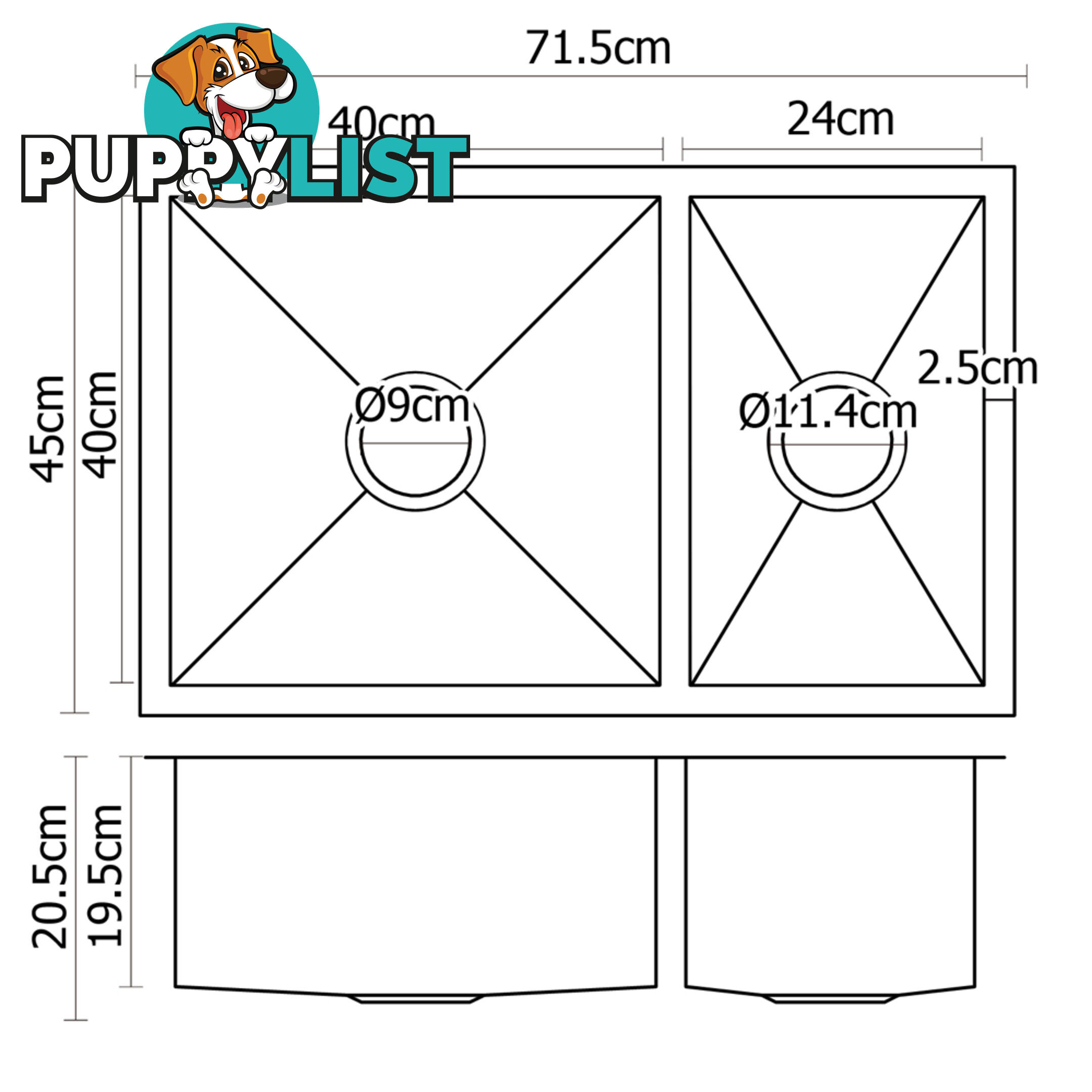 Stainless Steel Kitchen/Laundry Sink w/ Strainer Waste 715x450mm