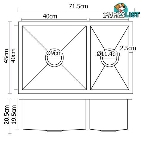 Stainless Steel Kitchen/Laundry Sink w/ Strainer Waste 715x450mm