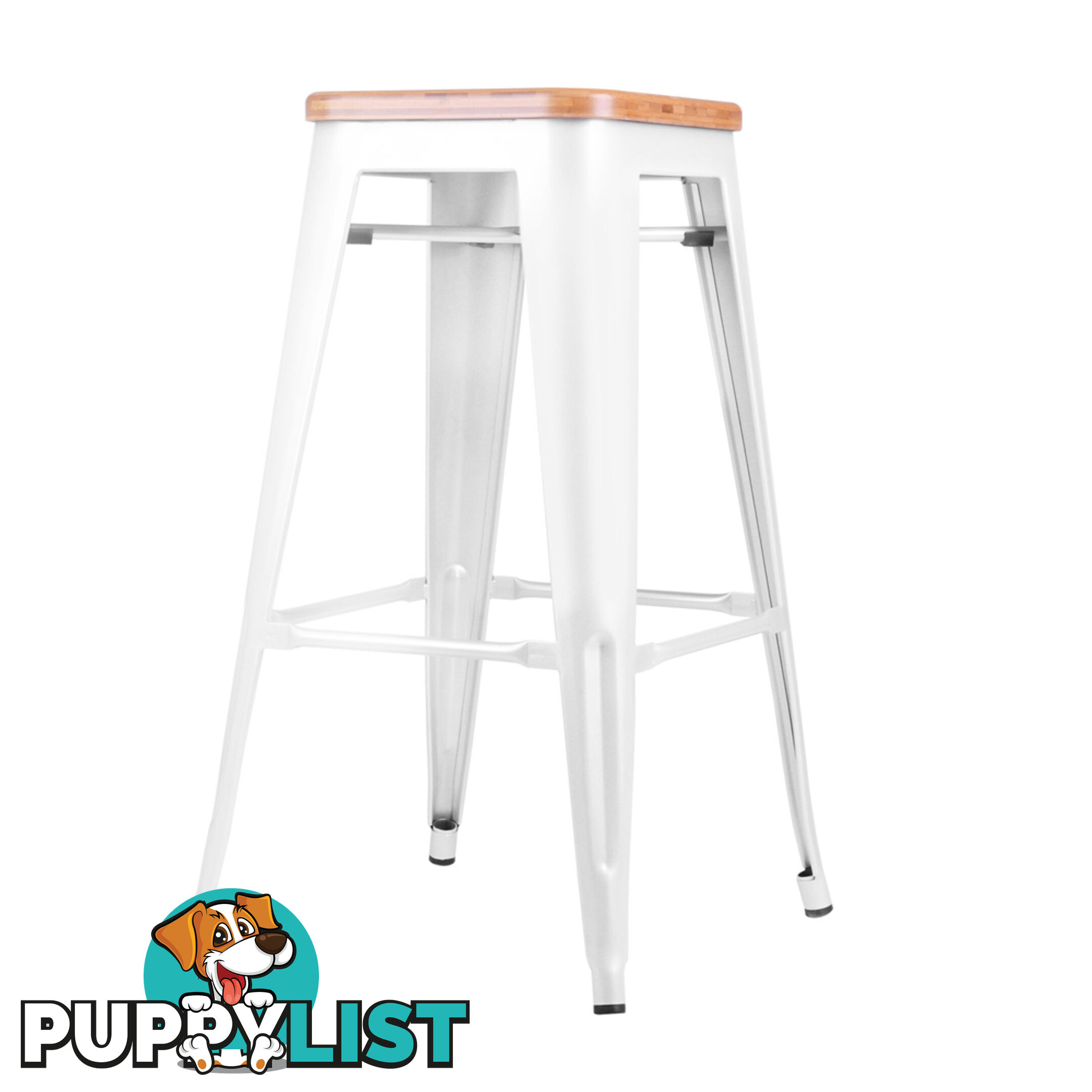 Set of 2 Tolix Replica Metal Steel Bamboo Seat Bar stool 76 cm White