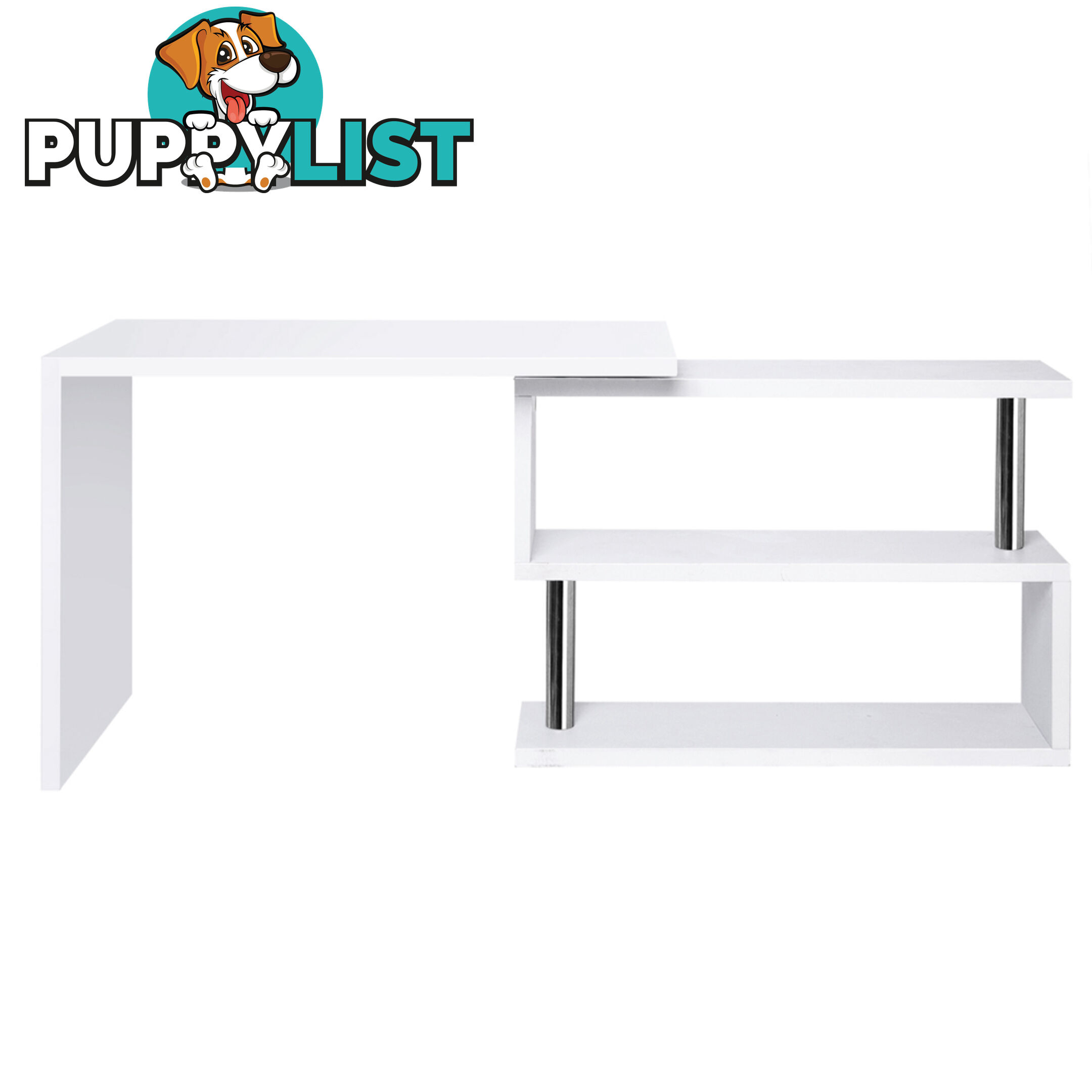 Office Computer Desk Corner Table w/ Bookshelf White