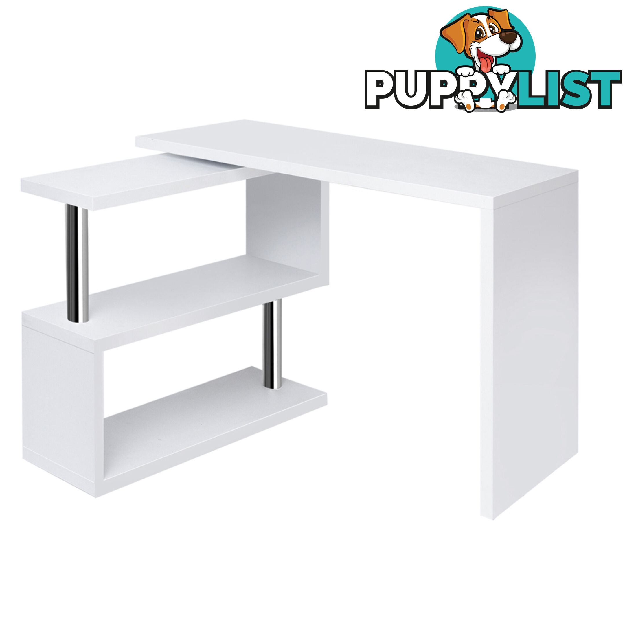 Office Computer Desk Corner Table w/ Bookshelf White