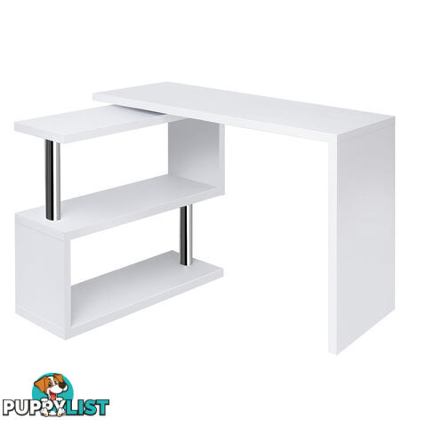 Office Computer Desk Corner Table w/ Bookshelf White