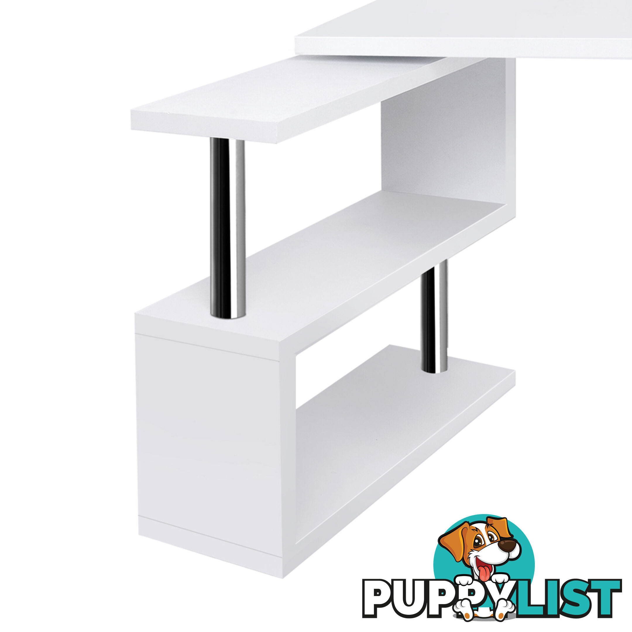 Office Computer Desk Corner Table w/ Bookshelf White