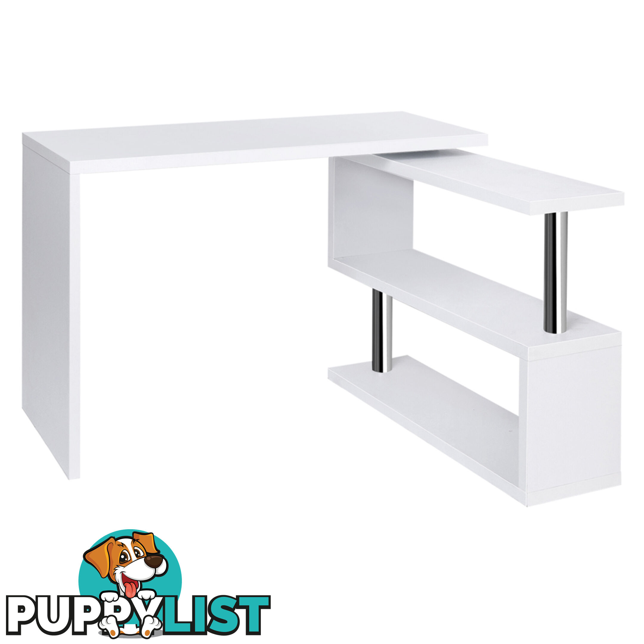 Office Computer Desk Corner Table w/ Bookshelf White