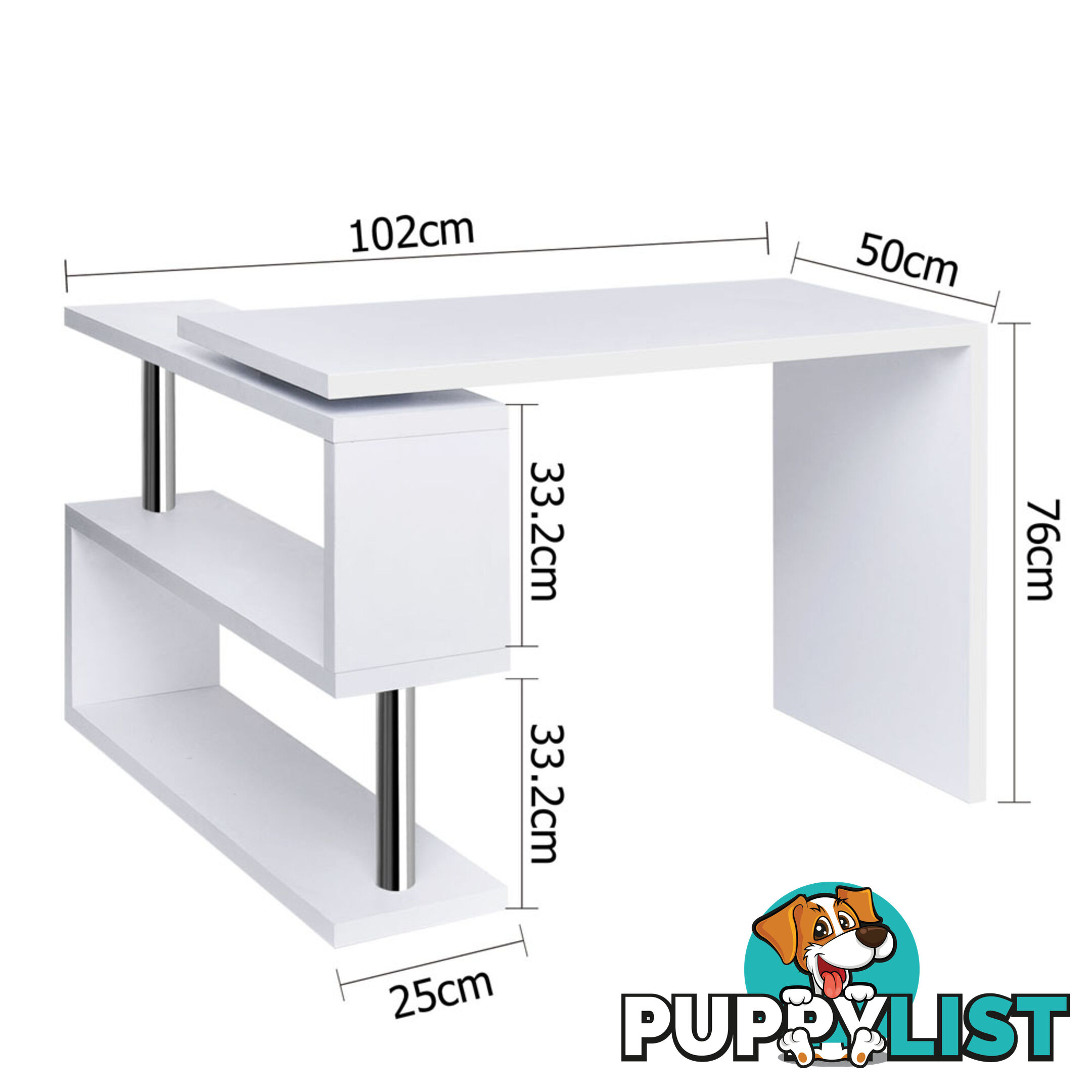 Office Computer Desk Corner Table w/ Bookshelf White