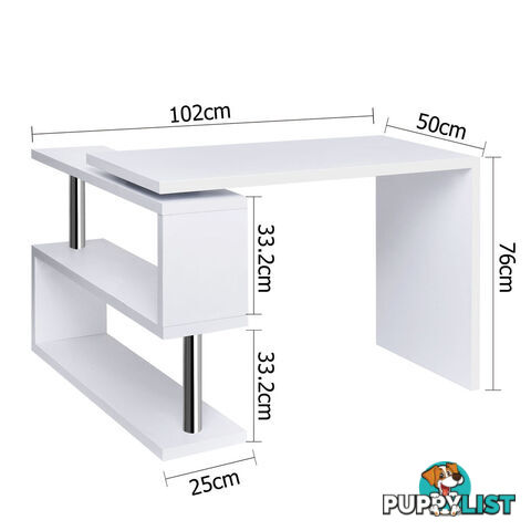 Office Computer Desk Corner Table w/ Bookshelf White