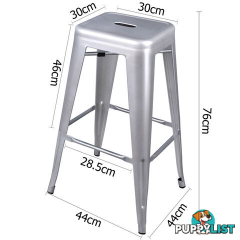 Set of 2 Steel Kitchen Bar Stool 76cm Metallic Silver