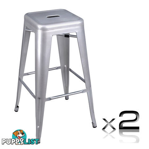 Set of 2 Steel Kitchen Bar Stool 76cm Metallic Silver