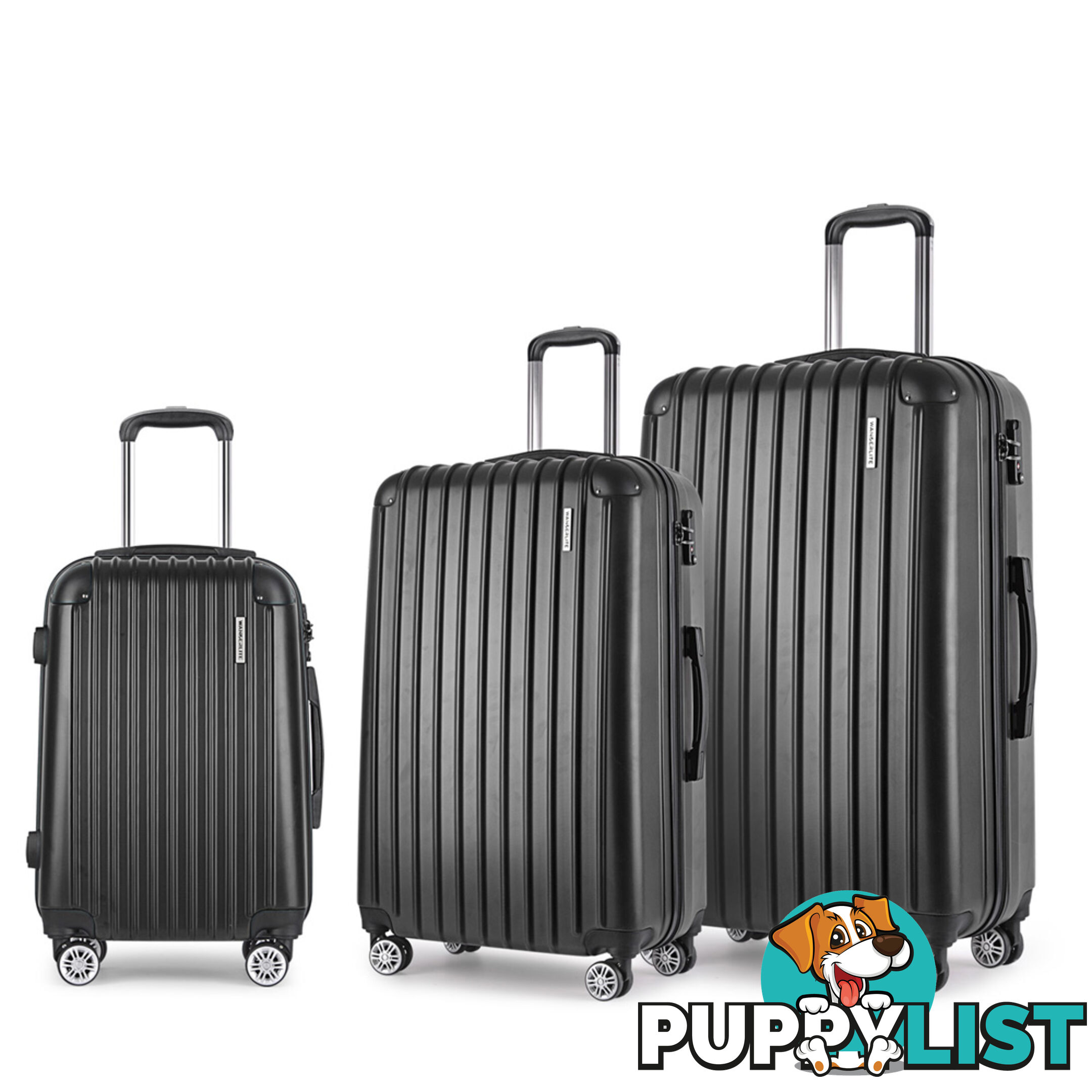 Set of 3 Hard Shell Travel Luggage with TSA Lock - Black