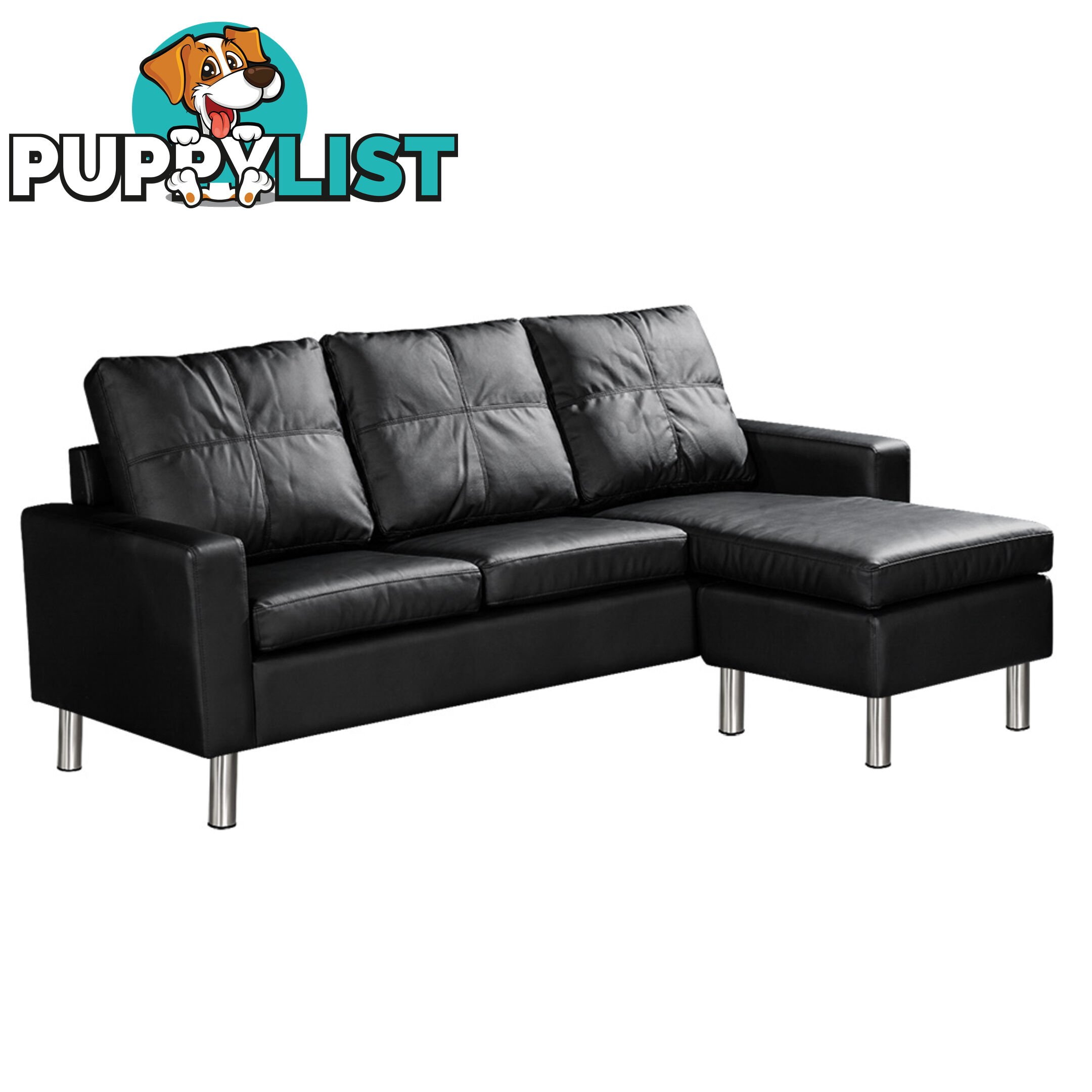 4 Seater PU Leather Sofa Modular Lounge Suite Black