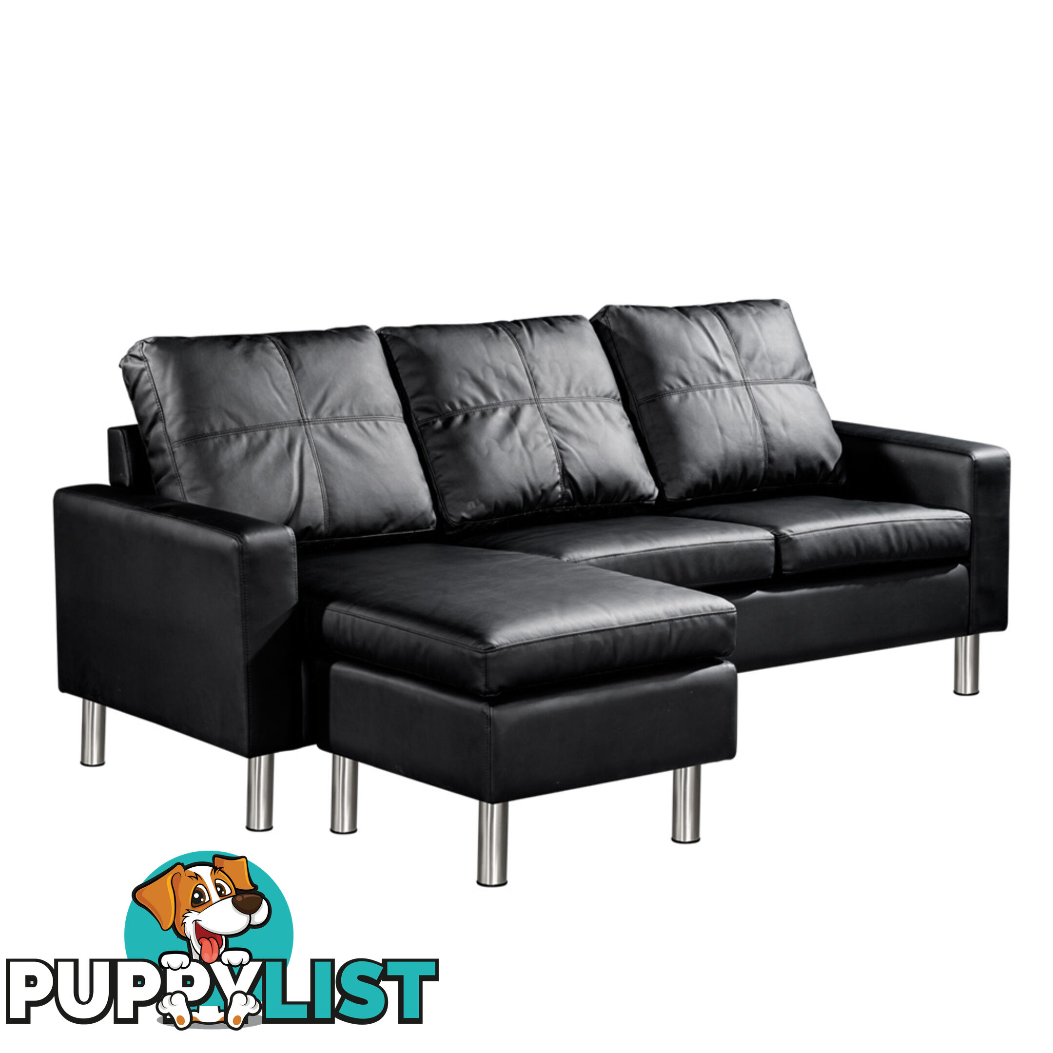 4 Seater PU Leather Sofa Modular Lounge Suite Black