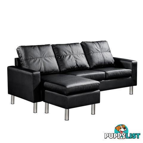 4 Seater PU Leather Sofa Modular Lounge Suite Black