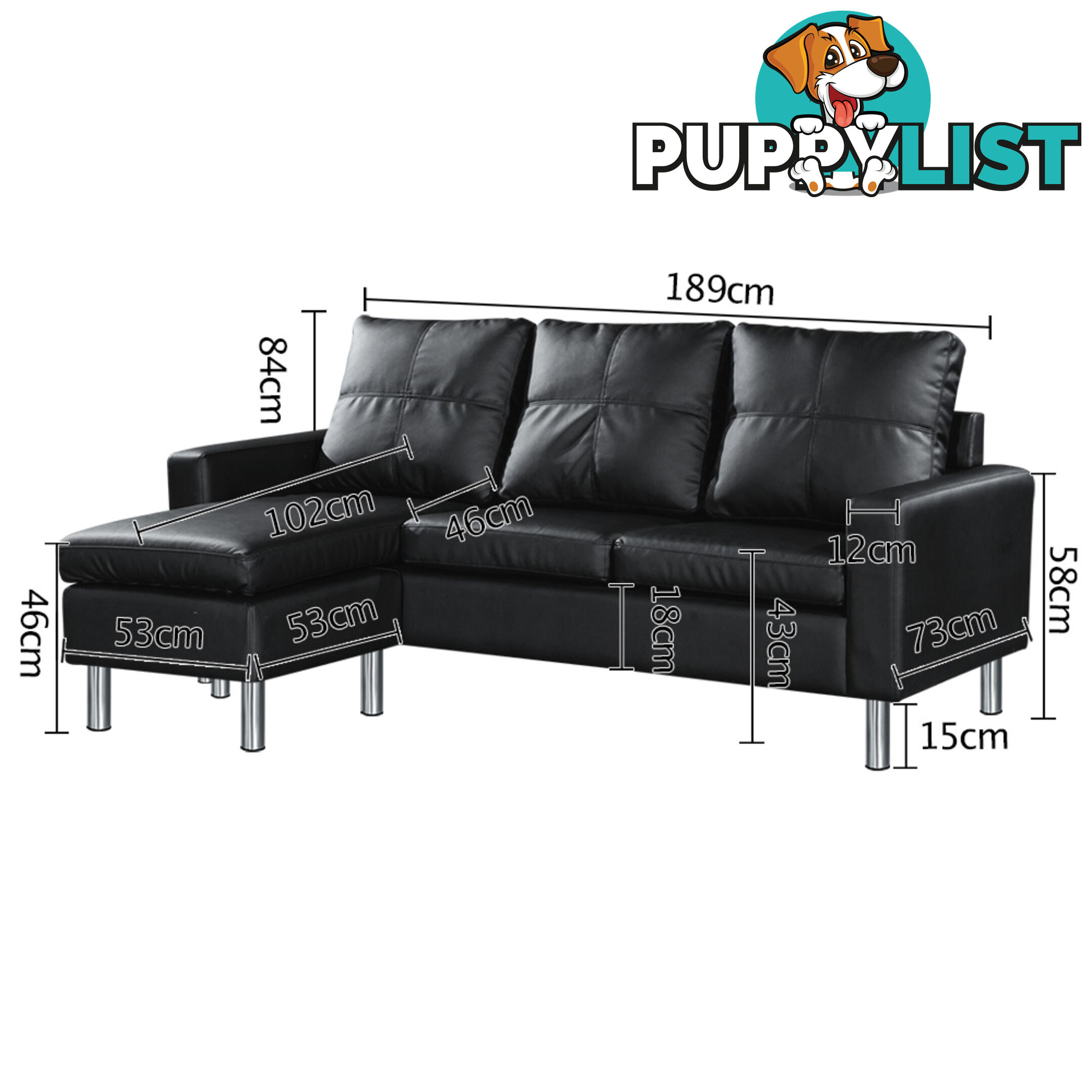 4 Seater PU Leather Sofa Modular Lounge Suite Black