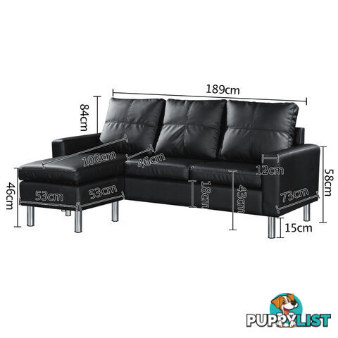 4 Seater PU Leather Sofa Modular Lounge Suite Black