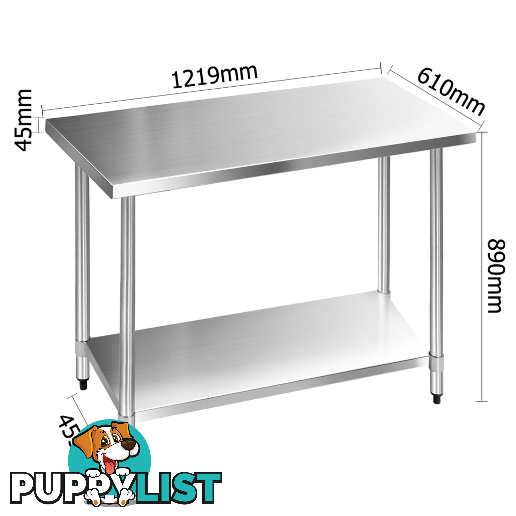 304 Stainless Steel Kitchen Work Bench Table 1219mm