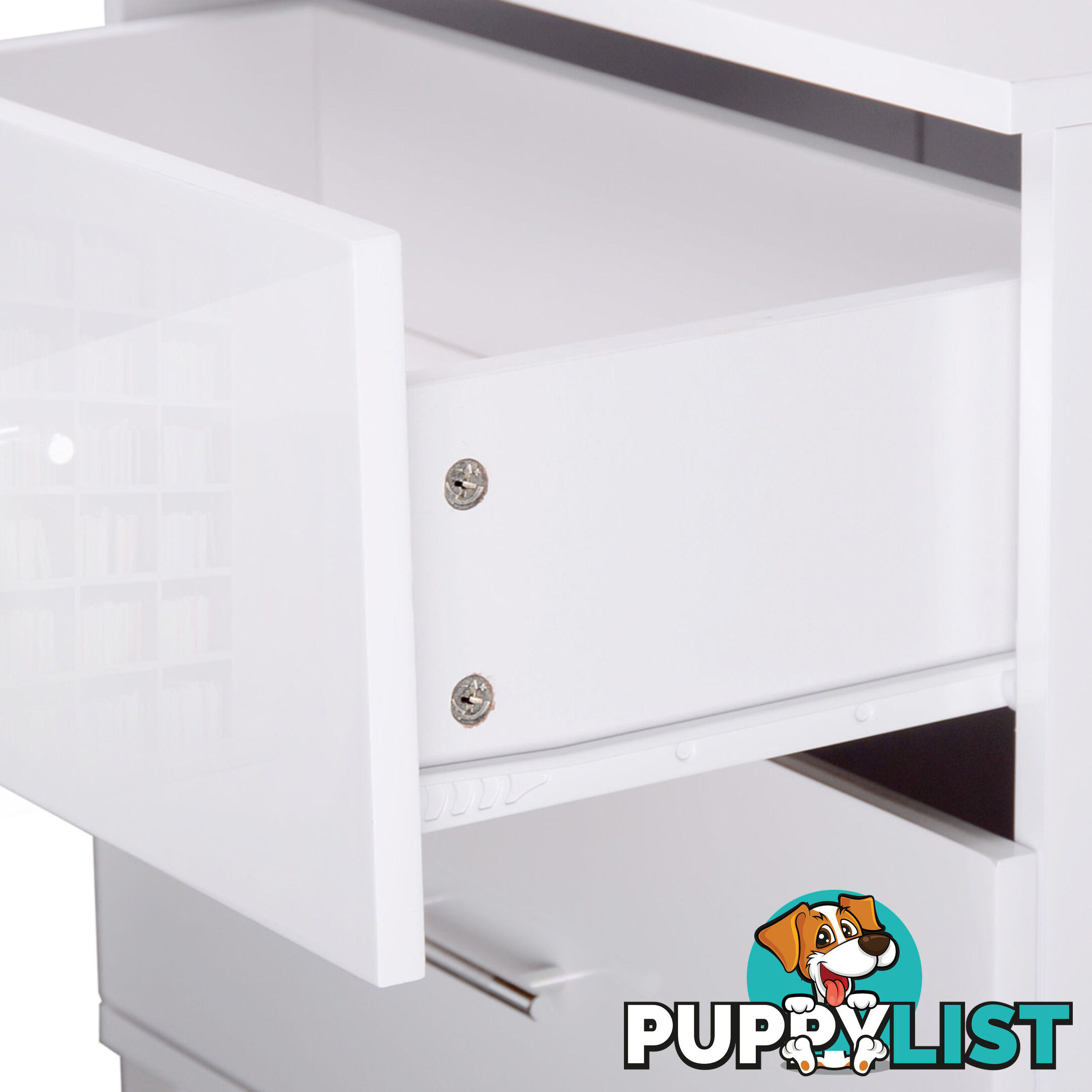 High Gloss Two Drawers Bedside Table Cabinet Lamp Unit White