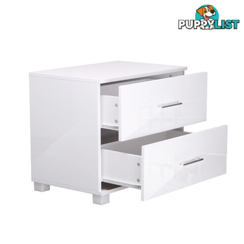 High Gloss Two Drawers Bedside Table Cabinet Lamp Unit White