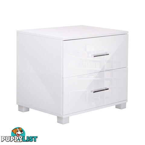 High Gloss Two Drawers Bedside Table Cabinet Lamp Unit White